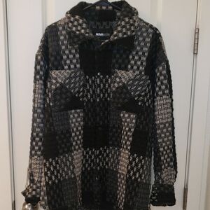 Fashion Nova Men Black and Gray Checkered Jacket